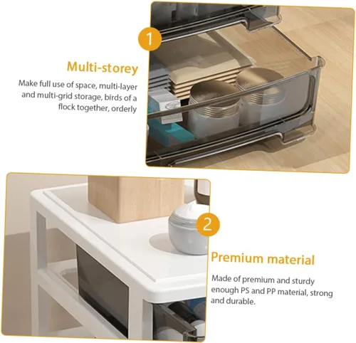 Miniatura 5 de COLLBATH Caja de tres niveles, cajones extraíbles de almacenamiento, contenedor transparente, pequeño escritorio de oficina, organizador