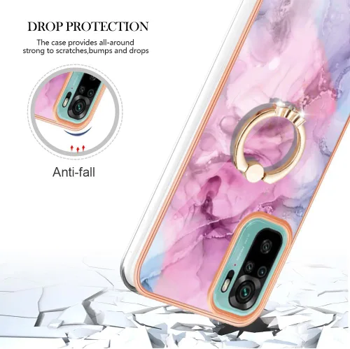 Miniatura 5 de XYX Case Compatible with Xiaomi Redmi Note 10s, TPU Marble Shockproof Bumper Slim Full-Body Protective Phone Case Cover with 360 Rotating Ring Light
