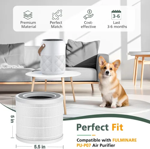 Miniatura 3 de Paquete de 2 filtros de repuesto HEPA P07 compatibles con purificador de aire FULMINARE PU-P07, repuesto de filtro HEPA 3 en 1