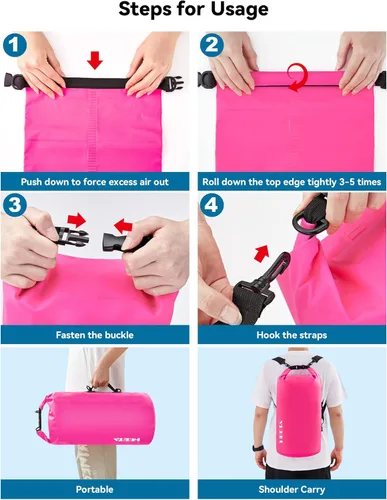 Miniatura 4 de HEETA - Bolsa seca impermeable para mujeres y hombres (versión actualizada) 5 L/10 L/20 L/30 L/40 L, bolsa de almacenamiento seca ligera con parte