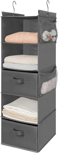 Miniatura 4 de MAX Houser Organizador colgante de armario de 5 niveles, estante colgante de tela con 2 ganchos resistentes para almacenamiento, plegable (gris-D2)