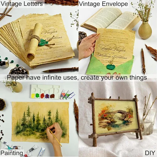Miniatura 4 de 30 hojas de papel de acuarela, de 7.86 oz/m², con borde deckled, rugoso/texturizado, hecho a mano, de algodón, con textura, para acuarelas, Vintage
