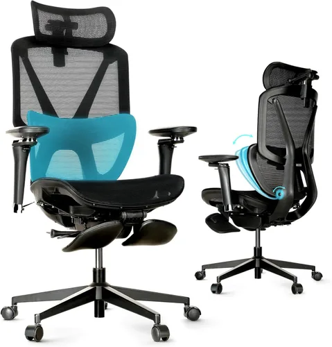 Silla de oficina ergonómica con reposapiés, silla de oficina con reclinable de 136°, silla de escritorio de oficina con soporte lumbar ajustable,