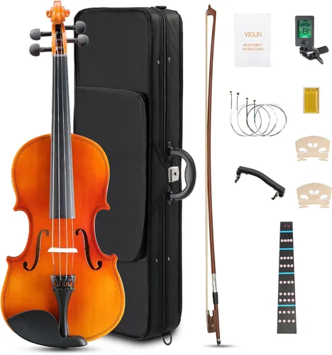 Miniatura 12 de Ktaxon Violín 4/4 Juego de Tamaño Completo Fiddle, Kit Completo de Violines Acústicos con Tablero Hecho a Mano, Estuche Rígido Ligero de Iniciación
