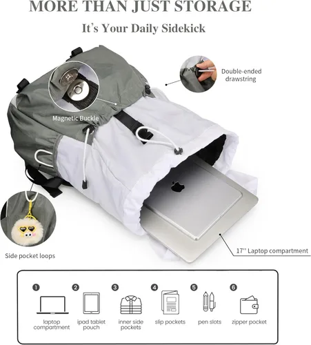 Miniatura 4 de Mochila con cordón para adolescentes y niños, mochila para laptop de 17 pulgadas, bonita mochila de regreso a clases, mochila casual para escuela
