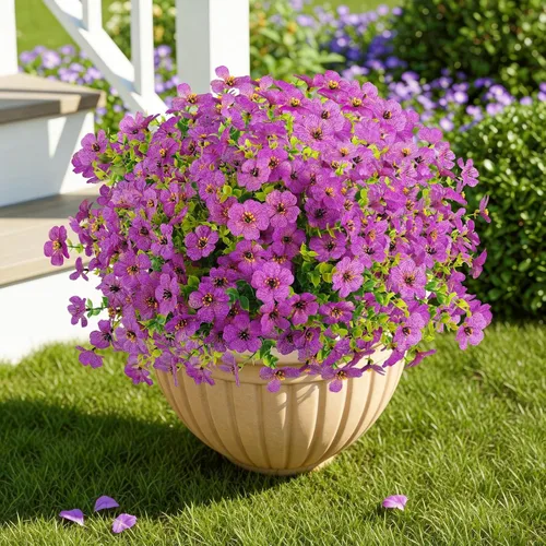 Miniatura 12 de ATTGREAT Flores artificiales para exteriores, plantas sintéticas resistentes a los rayos UV, flores falsas, margaritas, 12 paquetes de plnats de Azul