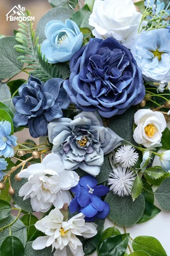 Miniatura 8 de Letreros florales de bienvenida de boda (paquete de 2), flores de arco de boda para decoración de boda y decoración de fondo de recepción (azul)