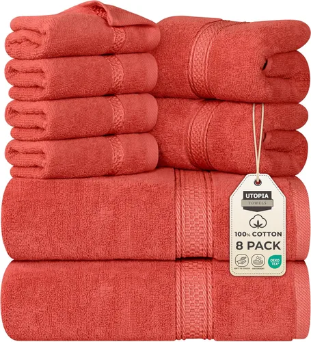 Miniatura 43 de Utopia Towels - Juego de toallas de 8 piezas, 2 toallas de baño, 2 toallas de mano y 4 para la cara, 100% algodón hilado en anillo, 600 GSM, Beige