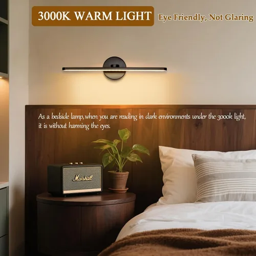 Miniatura 2 de Lámparas de baño con enchufe de 15.75 pulgadas, modernas luces negras de tocador sobre el espejo, luz cálida de 3000 K, no regulable, luz de imagen