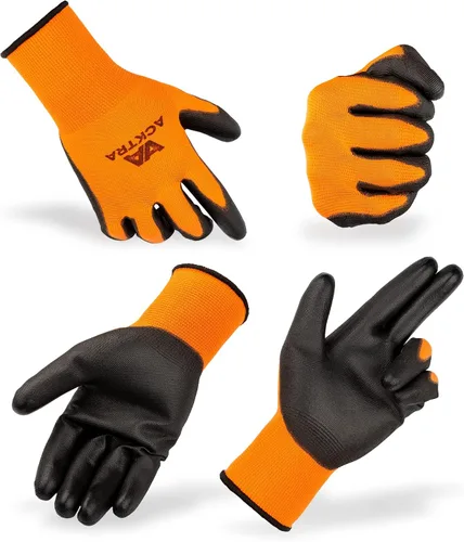 Miniatura 2 de ACKTRA Guantes de trabajo de seguridad ultrafinos de poliuretano 12 pares, WG002 negro/negro, XS