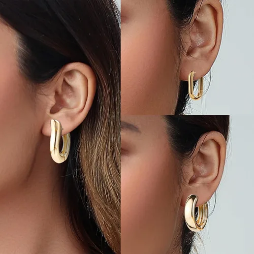 Miniatura 2 de Juego de 6 pares de aretes de aro de oro para mujer, chapados en oro de 14 quilates, hipoalergénicos, ligeros, gruesos, abiertos, joyería para regalo