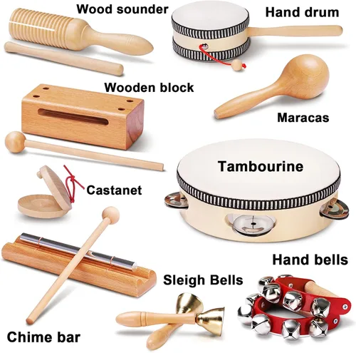 Miniatura 6 de LOOIKOOS Instrumentos musicales Montessori para niños pequeños, instrumentos de percusión de madera natural para niños preescolares, juguetes El
