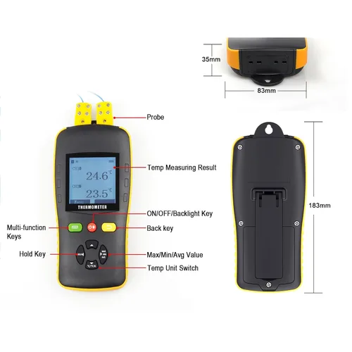 Miniatura 6 de Tzone Termómetro de datos de termopar tipo K/T/J Termómetro de doble sonda de mano dual channel temp recorder usb,digital,61440 recordings,auto