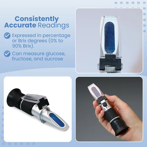 Miniatura 6 de Refractómetro 0-90% Brix con ATC – Medición precisa del contenido de azúcar para miel, fruta, jarabe de arce y bebidas – Ideal para elaboración