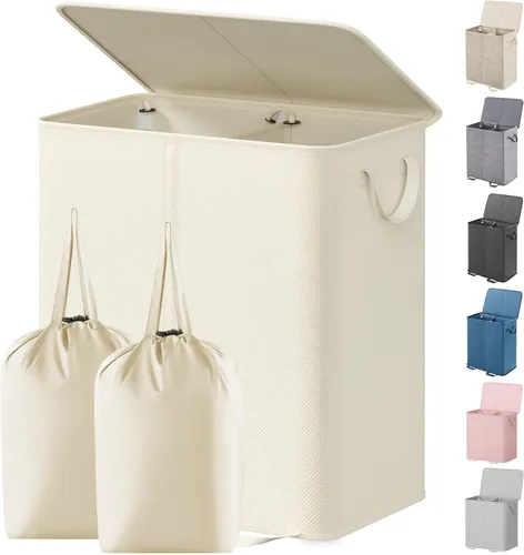 Miniatura 36 de Lifewit Cesta de lavandería doble con tapa y bolsas de lavandería extraíbles, gran plegable, 2 divisores, cesta de ropa sucia con asas para Negro