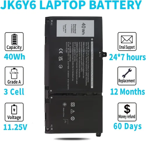 Miniatura 5 de Batería para laptop de 40 Wh JK6Y6 de 11.25 V para Dell Inspiron 5300 5301 5401 5402 5408 5409 5501 5508 5509 5400 5406 7405 7300 7306 75000 7506 2