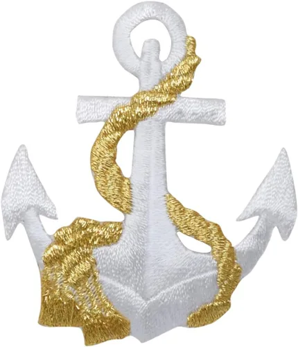 Miniatura 3 de Ancla, náutico, marinero, bordado, parche para planchar (ancla dorada, cuerda plateada)