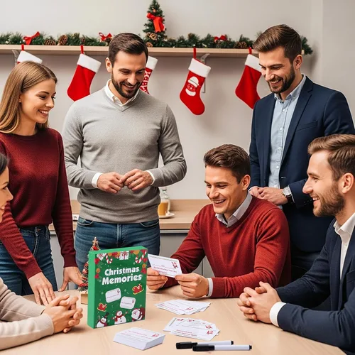 Miniatura 5 de Juego de cartas de Navidad para noche de juegos familiares, 120 tarjetas con 10 marcadores de borrado en seco, divertidos juegos de mesa para grupos