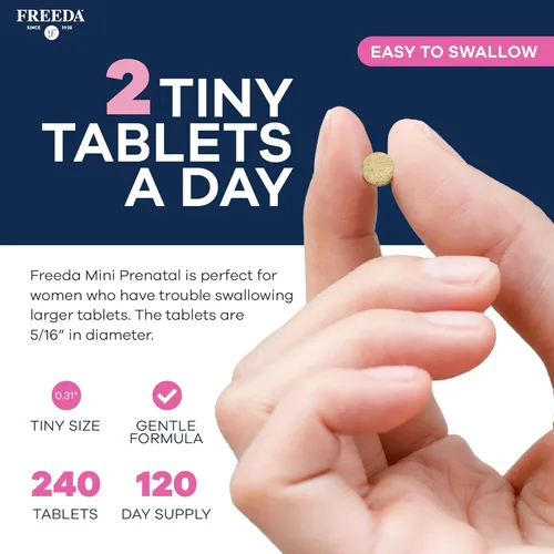 Miniatura 4 de FREEDA Mini vitamina prenatal – Kosher Prenatals – Pequeñas tabletas fáciles de tragar – Vitaminas prenatales con hierro, ácido fólico