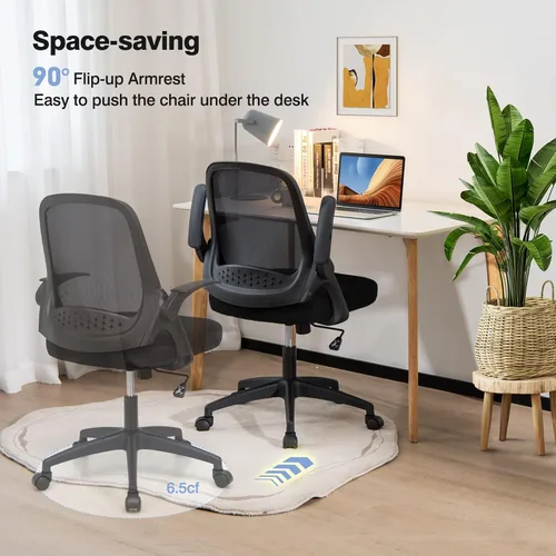 Miniatura 4 de Giantex Silla ergonómica de malla con respaldo medio para computadora, soporte lumbar, reposabrazos abatibles, silla giratoria de altura ajustable