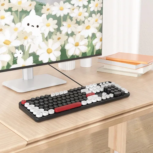 Miniatura 7 de Teclado punk retro, teclado de máquina de escribir de tamaño completo, diseño de llave flotante, USB con cable, con soportes plegables compatibles