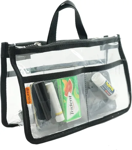 Bolso organizador transparente, organizador de bolsos para cosméticos y artículos de aseo con asa, Negro