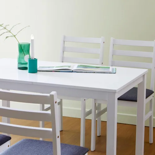 Miniatura 7 de Livinia Seattle - Juego de mesa de comedor de madera de 5 piezas para 4, moderno juego de comedor de cocina de granja con sillas traseras de Blanco