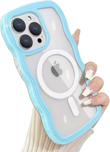 Miniatura 22 de Yeddabox Magsafe - Funda compatible con iPhone 13, diseño de ondas, lindo marco de colores de caramelo con ondas de agua, a prueba de golpes