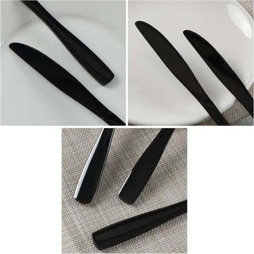 Miniatura 2 de Teyyvn 16 cuchillos de cena de acero inoxidable negros, cuchillos de mesa para cubiertos Espejo pulido, acero inoxidable de grado alimenticio
