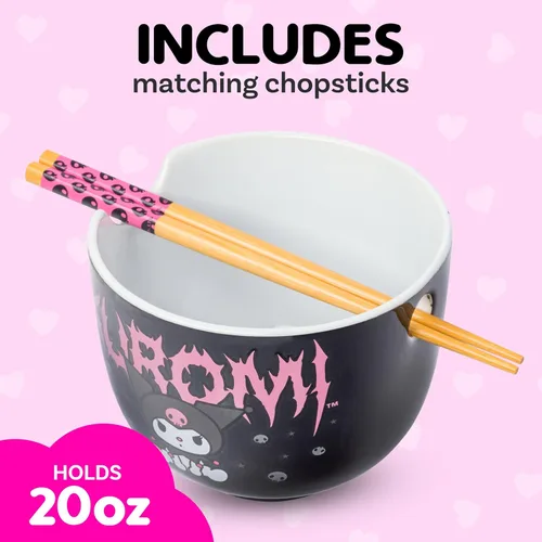 Miniatura 2 de Silver Buffalo Hello Kitty y sus amigos Chococat - Tazón de cerámica para ramen y arroz con palillos, patrón a cuadros, apto para microondas, 20