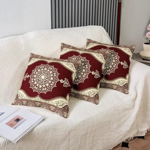 Miniatura 4 de Erosebridal Juego de 2 fundas de almohada retro florales de 16 x 16 pulgadas, fundas de almohada tribales exóticas, estilo bohemio, borgoña, retro