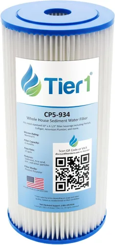 Tier1 Filtro de agua de 5 micras de 10 x 4.5 pulgadas | Cartucho de filtro de sedimentos de poliéster plisado para toda la casa | Reemplazo para