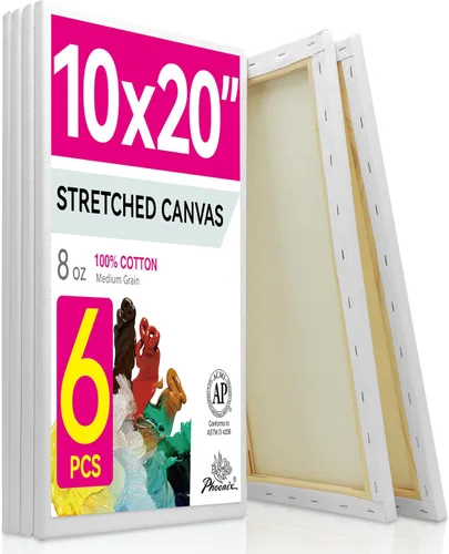 PHOENIX - Lienzos de algodón blanco con bastidor para pintar, perfil de 5/8 pulgadas, imprimado triple para pinturas al óleo y acrílicas, 10x20