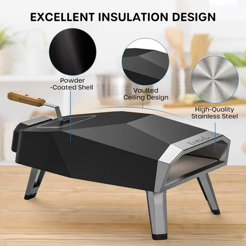 Miniatura 5 de ECOWELL Horno de pizza de pellets de madera de 12 pulgadas para exteriores, horno de pizza portátil de leña con piedra, horno de pizza de acero