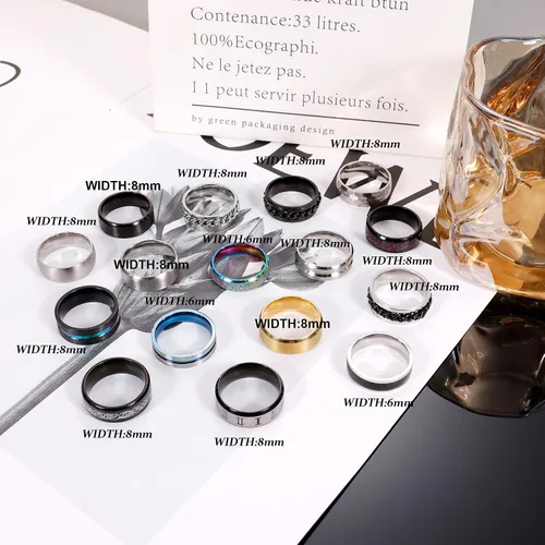 Miniatura 5 de Vegolita 16 anillos de acero inoxidable para hombres y mujeres, anillos simples para aliviar el estrés y la ansiedad, anillos giratorios de ajuste