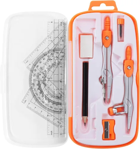 Miniatura 9 de Unjoo Juego de 10 piezas de geometría matemática con caja de almacenamiento inastillable, incluye reglas, transportador, brújula, borrador