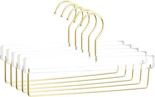 HomeCube USA - Percha de acrílico transparente con ganchos dorados y barra, organizador resistente para pantalones, pantalones y más, elegante