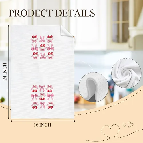 Miniatura 7 de Coquette - Toallas de cocina de cereza con lazo rosa, toallas de mano de cereza femenina para decoración de baño, bonitos paños de cocina estéticos