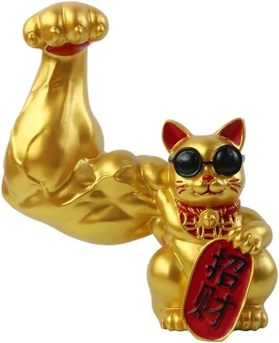 Miniatura 3 de Prettyia Estatua de gato de la suerte, brazo agitador de gato de la suerte, brazo musculoso de mano gigante, decoración de gato agitado, gato