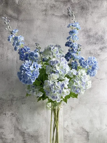 Miniatura 4 de YalzoneMet Bola de nieve artificial Viburnum 4 piezas de 26.8 pulgadas de color azul graduado, hortensias pequeñas, 2 cabezales, de látex natural