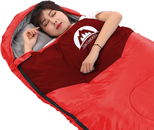 Miniatura 4 de SWTMERRY Saco de dormir para 3 estaciones (verano, primavera, otoño) clima cálido y fresco, ligero, impermeable, para uso en interiores y Rojo