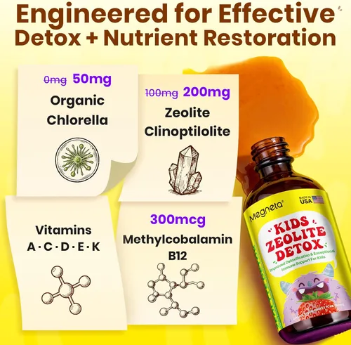 Miniatura 6 de Desintoxicación de zeolita para niños Apoyo neuroinmunológico y de triple acción con zeolita clinoptilolita, clorella y metilo B12 Vitaminas A
