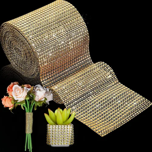 Miniatura 5 de Cinta de malla de diamantes brillantes de 20 yardas, cinta de malla con diamantes de imitación, 24 filas para decoración de eventos, pasteles