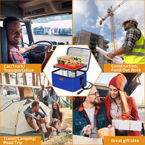 Miniatura 7 de Aotto Horno Portátil Fiambrera Eléctrica Calentador de Alimentos - 12V/24V 2 en 1 Calentador de Alimentos para Coche, Fiambrera Térmica para Azul