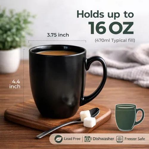 Miniatura 2 de AmorArc Juego de 6 tazas de café de 16 onzas, tazas de café grandes de cerámica para hombre, mujer, papá, mamá, tazas de café modernas con asa