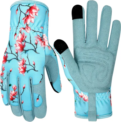 Miniatura 9 de Guantes de jardinería de cuero para mujer, guantes de jardín a prueba de espinas, diseño de pantalla táctil, guantes de trabajo resistentes