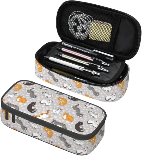 Miniatura 19 de Estuche organizador de lápices con patrón de gato negro, gran capacidad, papelería con cremallera, suministros escolares, bolsa para lápices
