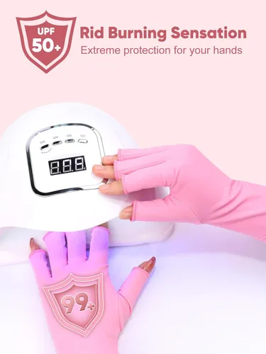 Miniatura 5 de SUBAY Guantes UV para uñas de gel, guantes sin dedos con protección UPF 50+ para manicuras, arte de uñas, guante protector profesional que protege