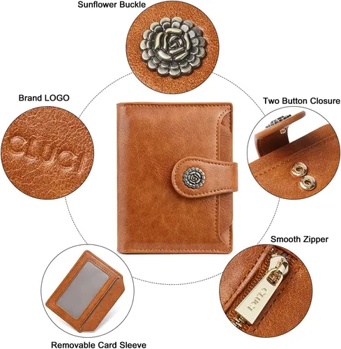 Miniatura 5 de CLUCI Cartera RFID triple pequeña para mujer, 1 Cera de aceite marrón