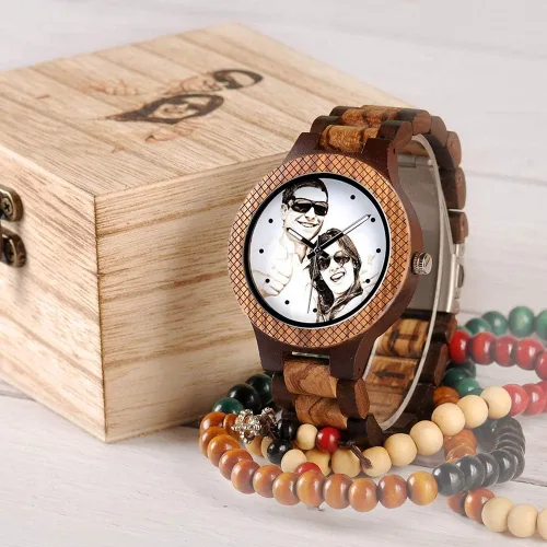 Miniatura 5 de BOBO BIRD Relojes de madera grabados personalizados para hombre, relojes de pulsera casuales de cuarzo, para hombres, familiares, amigos, regalo